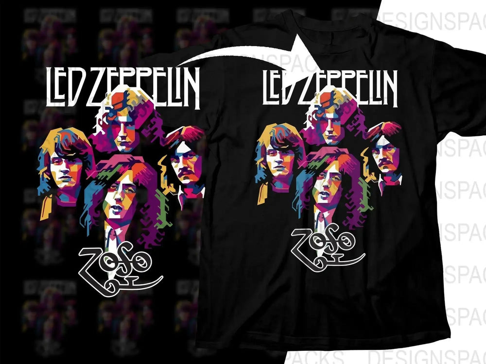 Led Zeppelin Colorful Iconic Rock Band Portrait Design Png Design Digital Download