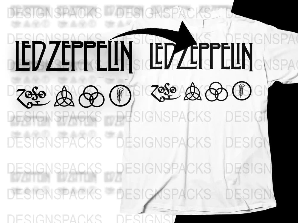 Led Zeppelin Graphics With Symbols Rock Band Png Design Digital Download