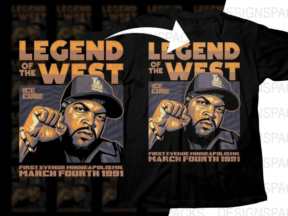 Ice Cube 'Legend of the West' t-shirt design, print-ready PNG for DTG/DTF, featuring 1991 Minneapolis concert art