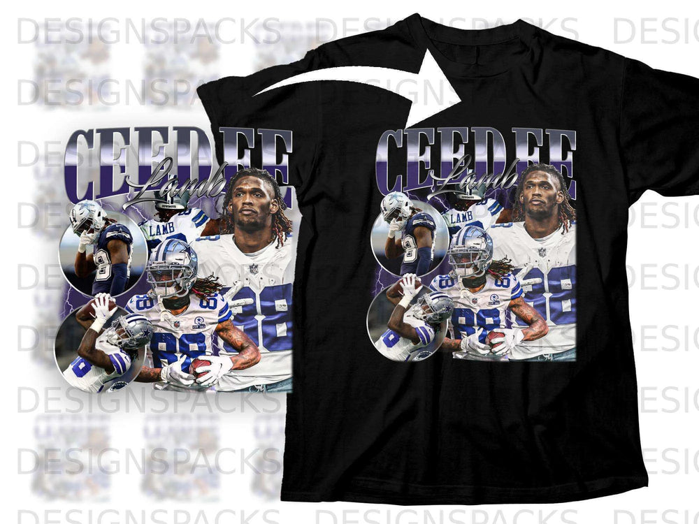 Black t-shirt featuring CeeDee Lamb in a Cowboys uniform, with "EST. 1960" text.