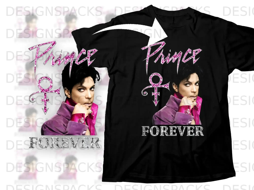 Prince "Forever" t-shirt with Prince's portrait and an ankh symbol.