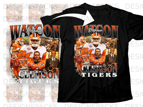 Deshaun Watson Clemson Tigers t-shirt featuring him in football gear.