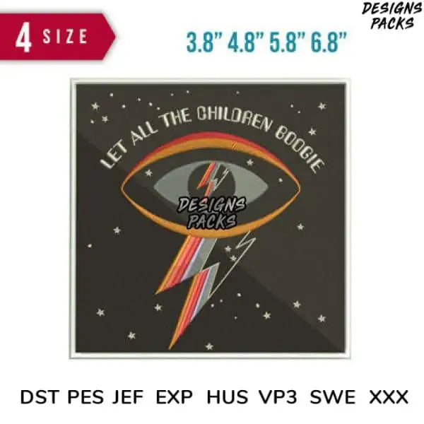 Let All The Children Boogie embroidery design with eye & lightning, 4 sizes, DST PES JEF formats