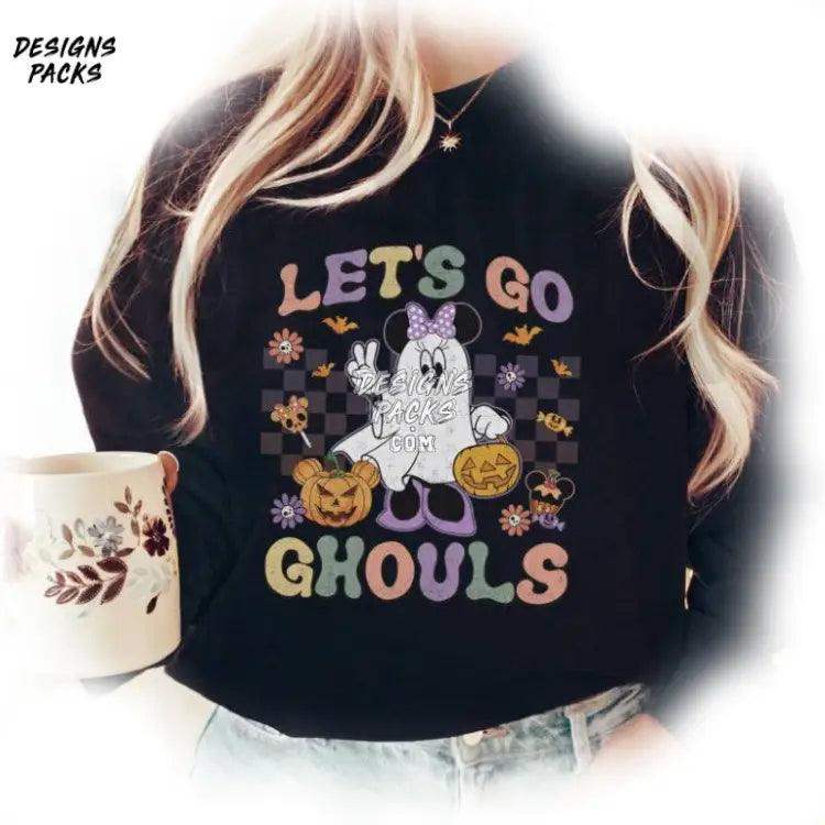 Let’s Go Ghouls Trick Or Treat Cartoon Minnie Ghost Halloween Sublimation Png Design