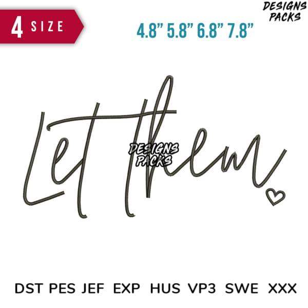 Let them script design with heart, available in 4 sizes for embroidery formats like DST, PES, JEF
