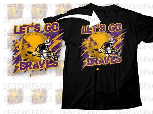 Let's Go Braves Football T-Shirt, Purple and Gold Sports Team Fan Apparel, High School Spirit Wear, Unisex Graphic Tee