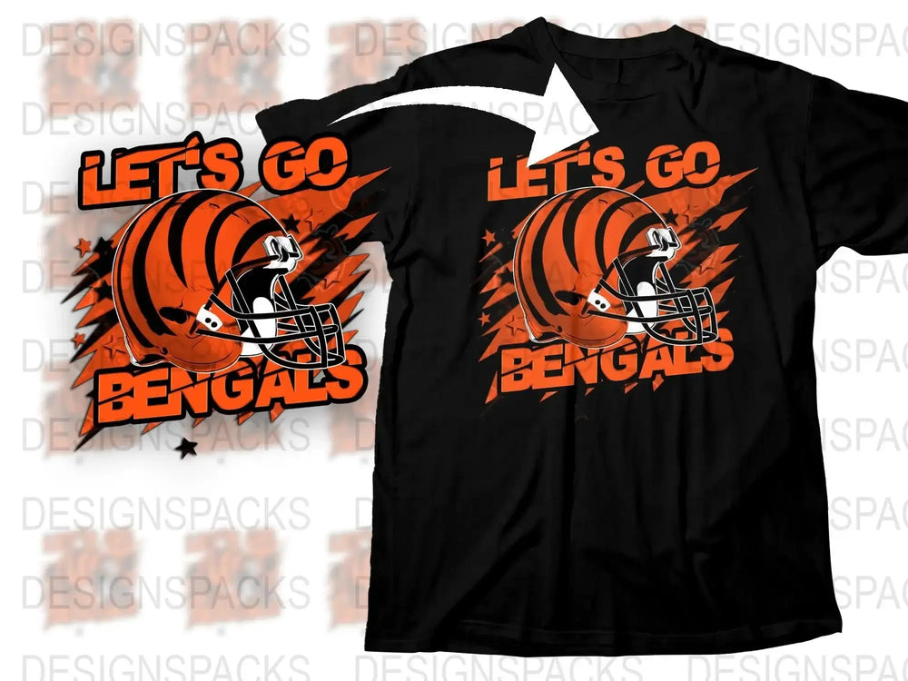 Let's Go Bengals T-Shirt, Cincinnati Football Team Fan Gear, Black and Orange Sports Apparel