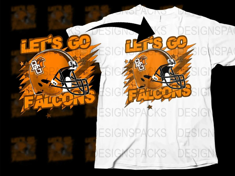 Let's Go Falcons Football Helmet Graphic T-Shirt, Sports Fan Tee, Gift for Fans, Orange and White