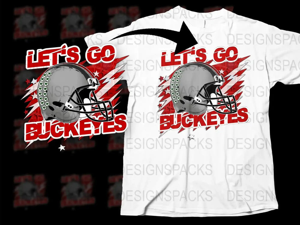 Let's Go Buckets Football Helmet Graphic T-Shirt, Sports Team Fan Apparel, Game Day White Tee