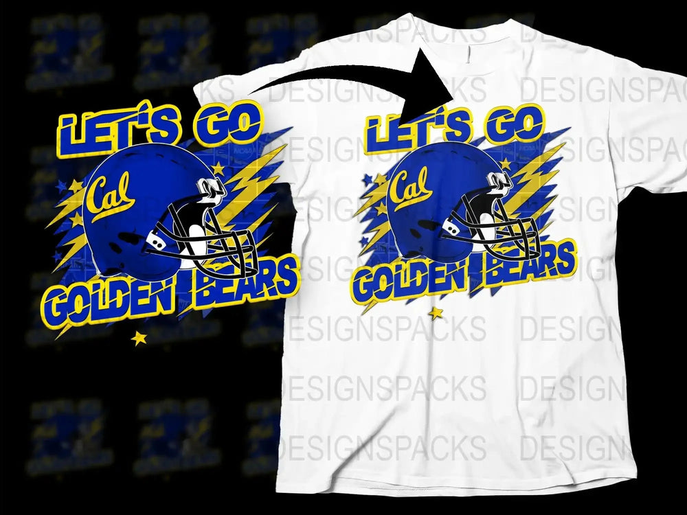 Let's Go Cal Golden Bears Football Helmet Graphic T-Shirt, Blue and Yellow Sports Tee