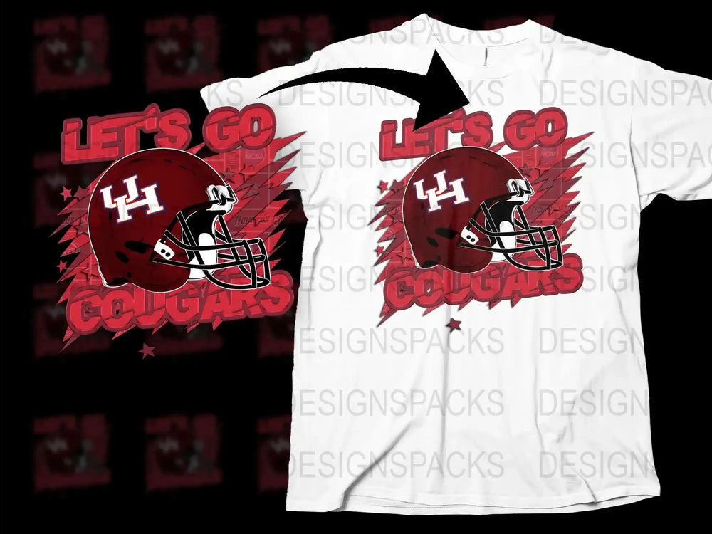 University of Houston Cougars T-Shirt, Let's Go Graphic, Red and White Team Spirit Tee, Football Fan Apparel