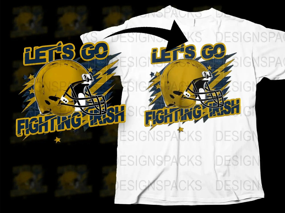 Let's Go Fighting Irish Graphic T-Shirt, College Football Fan Shirt, Yellow Helmet Design, Sports Apparel Gift