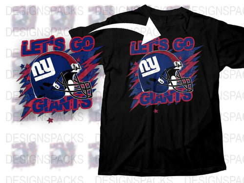 New York Giants Inspired T-Shirt, Let's Go NY Football Fan Tee, Graphic Sports Shirt, Patriotic Design, Unisex Black Tee