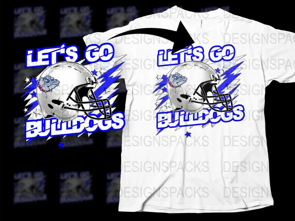 Let's Go Bulldogs Football Helmet Graphic T-Shirt, Sports Fan White Tee, Casual Athletic Apparel