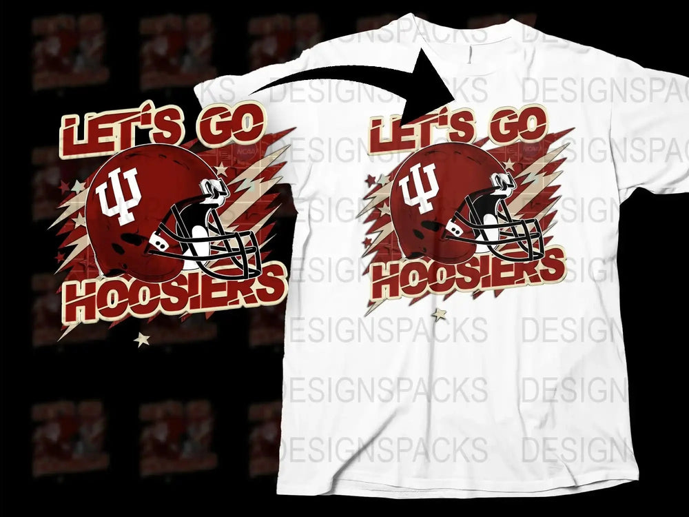 Let's Go Hoosiers Graphic T-Shirt, Red and White Football Helmet Design, College Sports Apparel, Indiana Team Fan Shirt