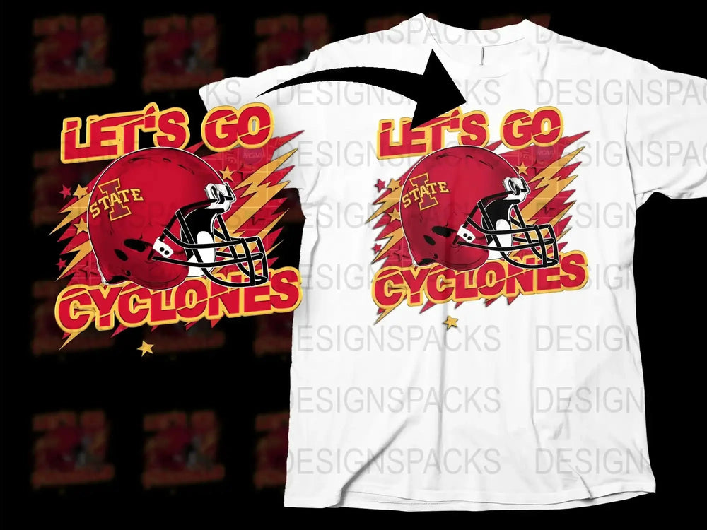 Let's Go Cyclones Graphic T-Shirt, Red Football Helmet Design, Sports Fan Apparel, College Team Support Tee