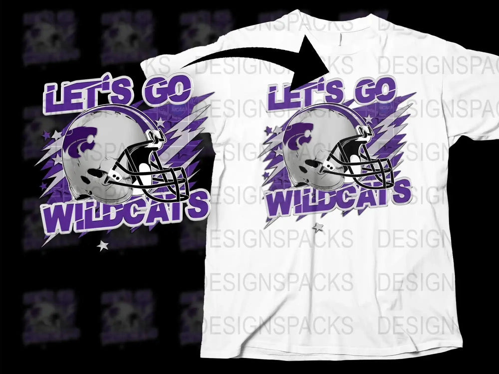 Let's Go Wildcats Sports Team T-Shirt, Purple and White Football Graphic Tee, Fan Apparel