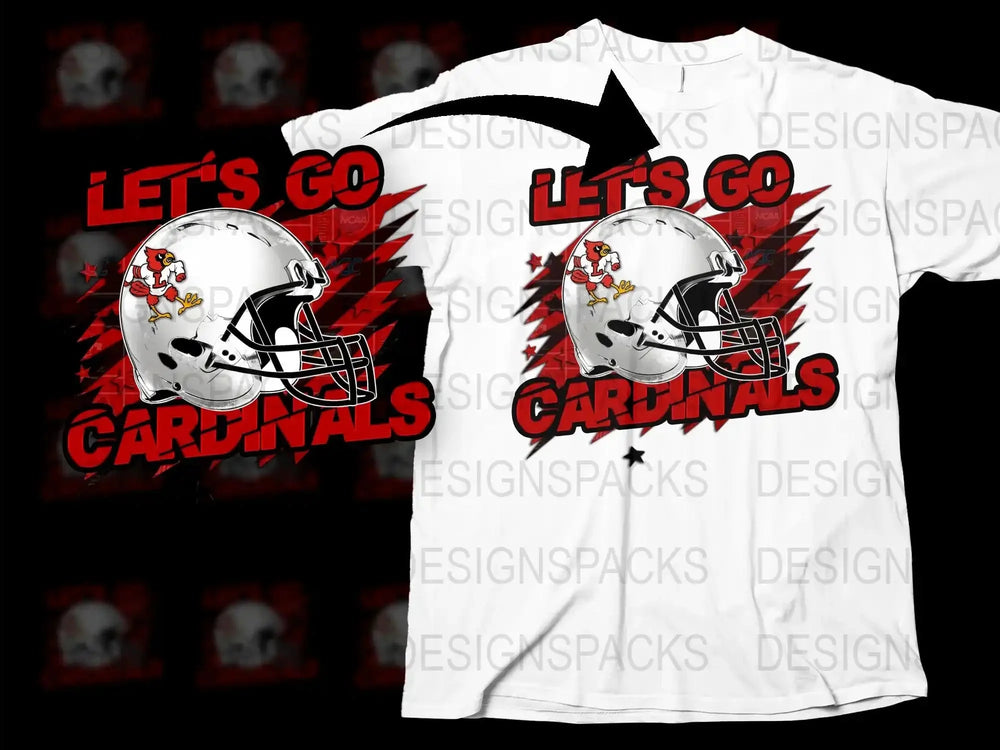 Let's Go Cardinals Football T-Shirt, Sports Fan Game Day Apparel, White Graphic Tee, Team Spirit Wear