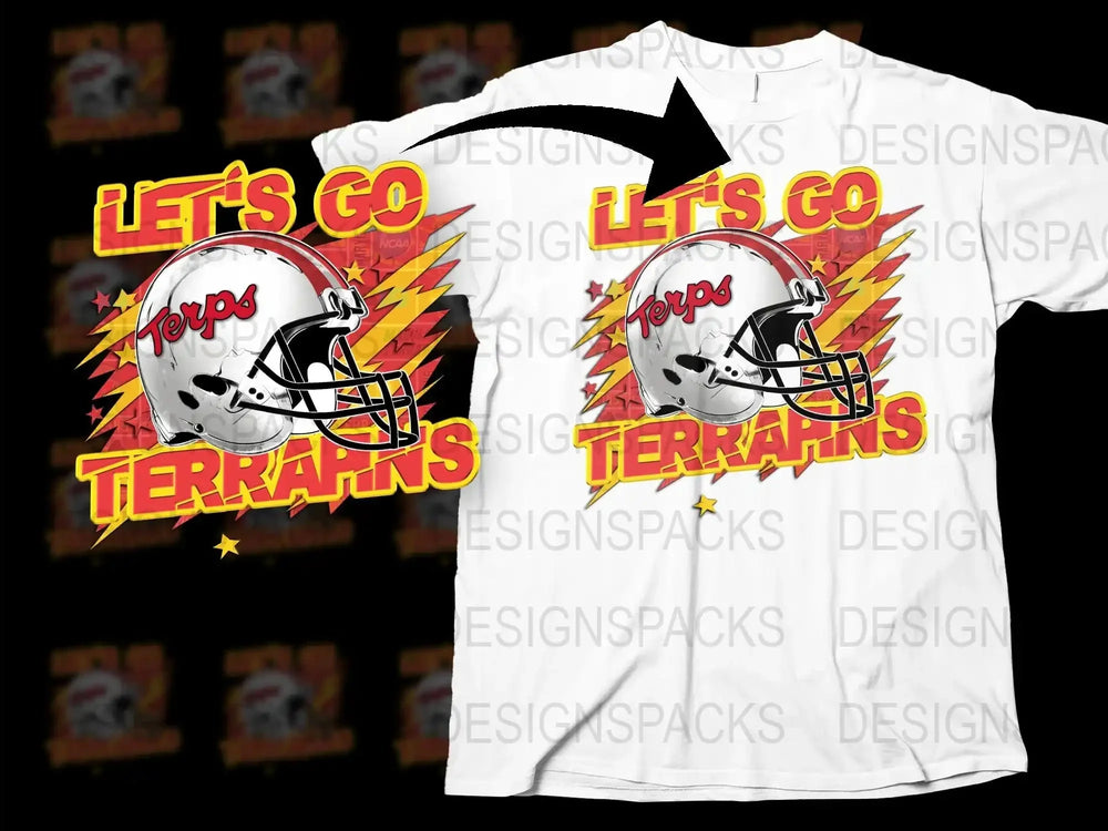 Let's Go Terrapins Football Helmet Graphic T-Shirt, Sports Fan White Tee, College Football Apparel, Gift for Fans
