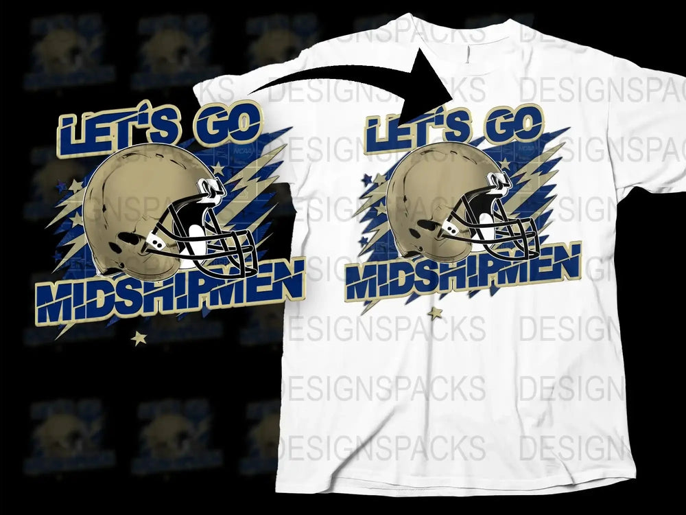 Let's Go Midshipmen Football Graphic T-Shirt, Navy Sports Fan Tee, College Football Apparel, Game Day Shirt