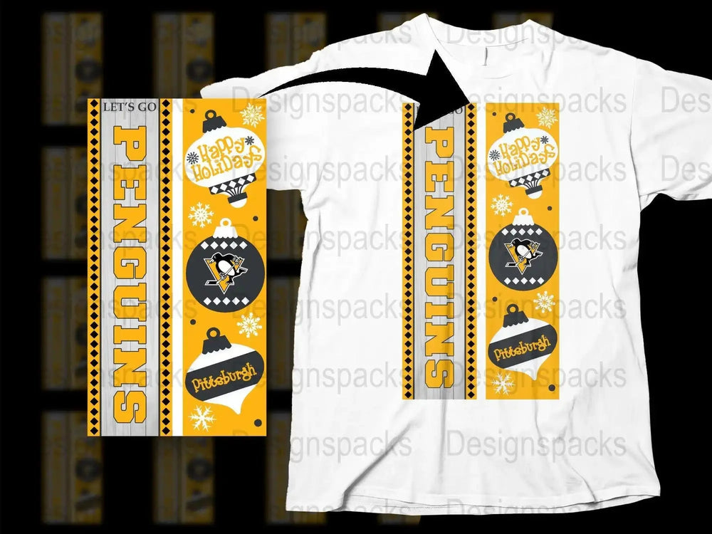 Pittsburgh Penguins Hockey Team Scarf and T-Shirt Set, Fan Gear, Yellow Black Design
