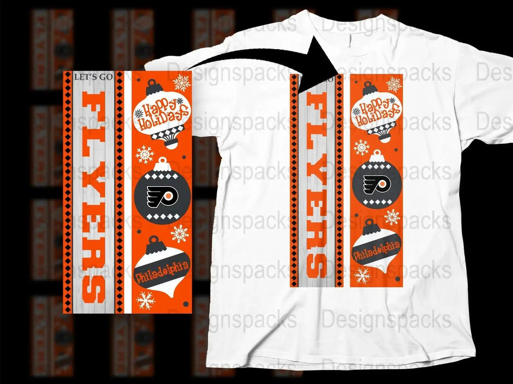 Philadelphia Flyers Holiday T-Shirt, Let's Go Flyers, Festive Winter Hockey Tee