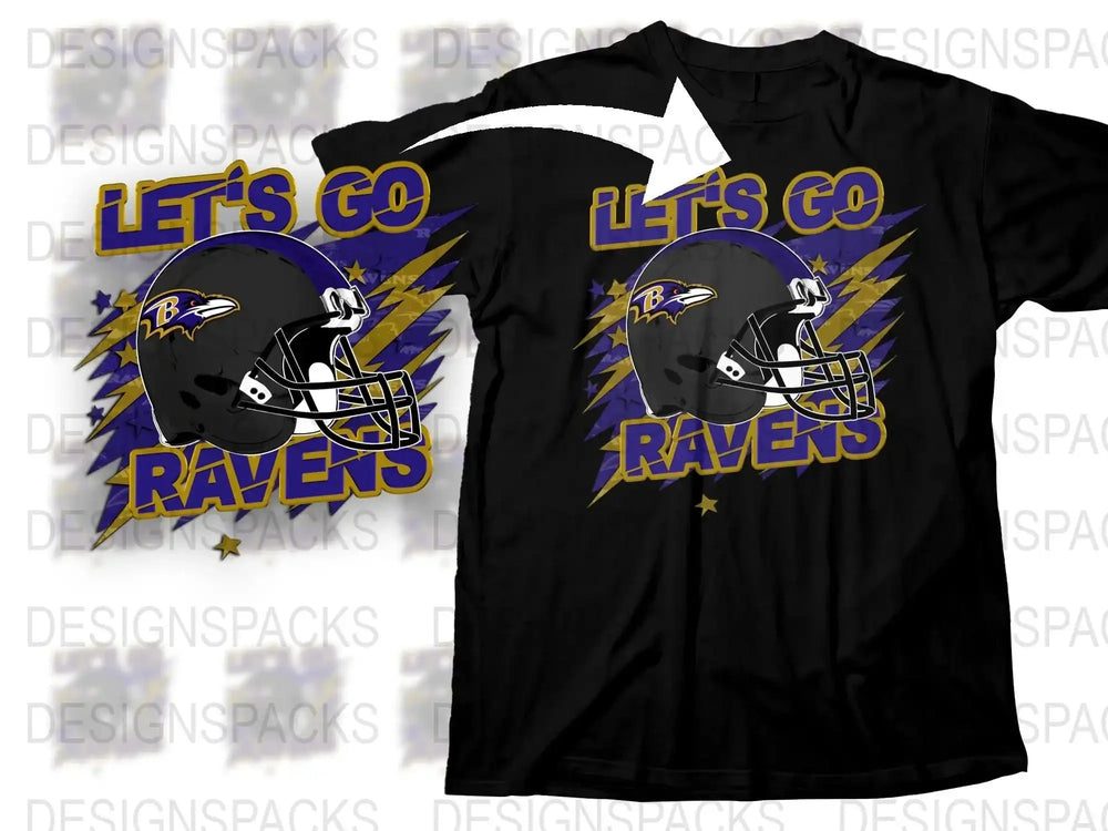 Baltimore Ravens T-Shirt Let's Go Graphic Tee Football Fan Apparel Purple and Black