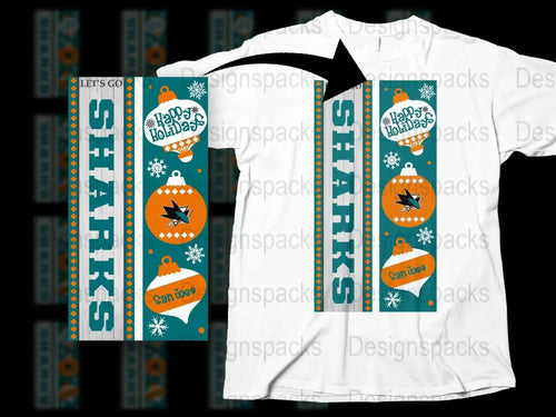 Men's White T-Shirt with San Jose Sharks Holiday Design, Festive Winter Apparel