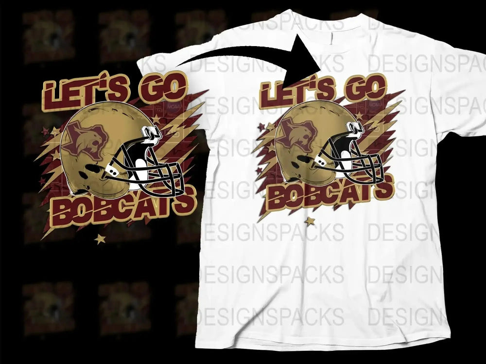 Let's Go Bobcats Football Helmet Graphic T-Shirt, Sports Fan Team Support Apparel, Unisex Casual Tee
