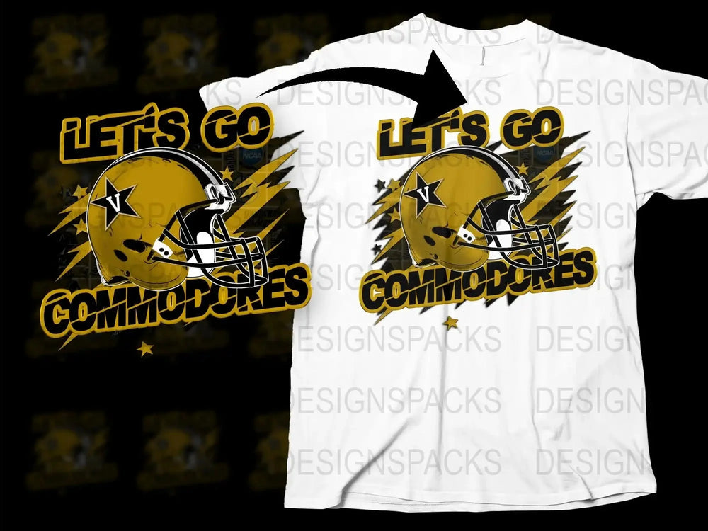 Let's Go Commodores Football Helmet Graphic T-Shirt, Yellow Black Sports Fan Tee, Game Day Apparel, Unisex Shirt Design