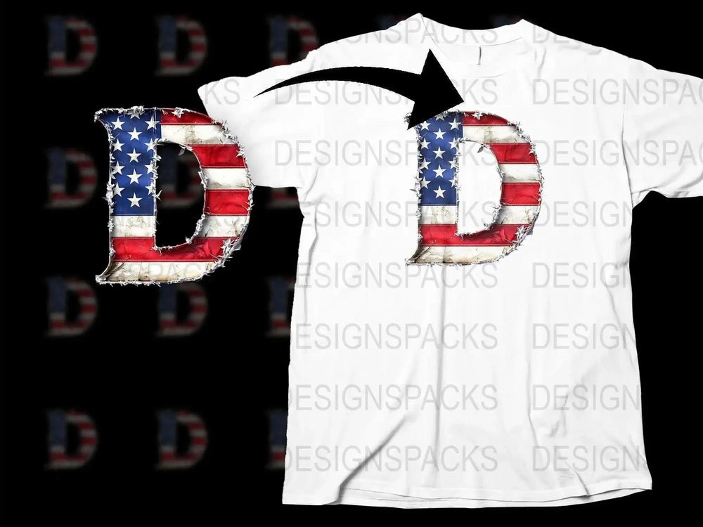 Patriotic USA Flag Letter B T-Shirt, Distressed American Flag Print, Unisex White Graphic Tee