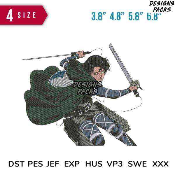 Levi Ackerman embroidery design in 4 sizes, PES DST formats for instant download