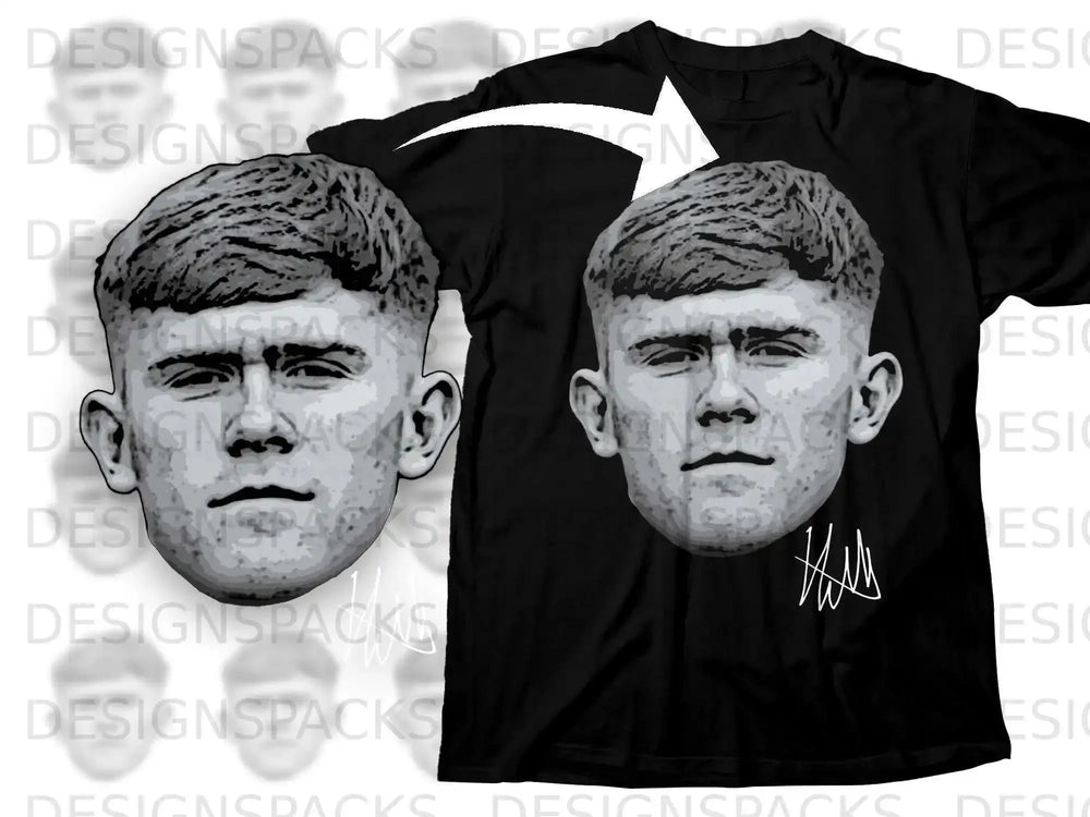 Portrait Face Graphic T-Shirt with Signature Design