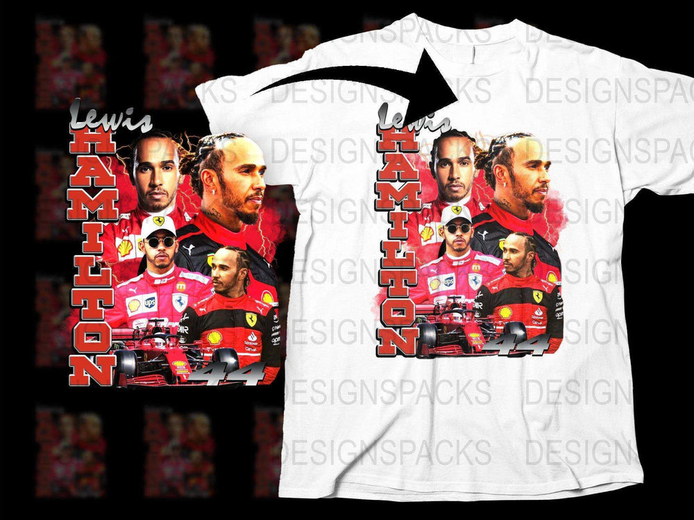 Lewis Hamilton F1 Racing Graphic T-Shirt, Colorful Multiple Portrait Design, Trendy Motorsport Fan Apparel