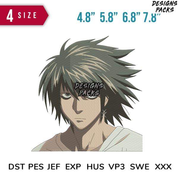 Anime character embroidery design in multiple sizes, compatible with DST PES JEF formats for instant download.