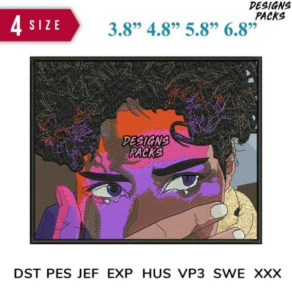 Vibrant embroidered face design in 4 sizes, DTF/DTG & embroidery formats, print-ready PNG SVG PES