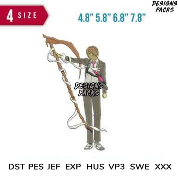 Anime archer design for embroidery, available in 4 sizes & formats like PES, DST, EXP for DTG/DTF printing