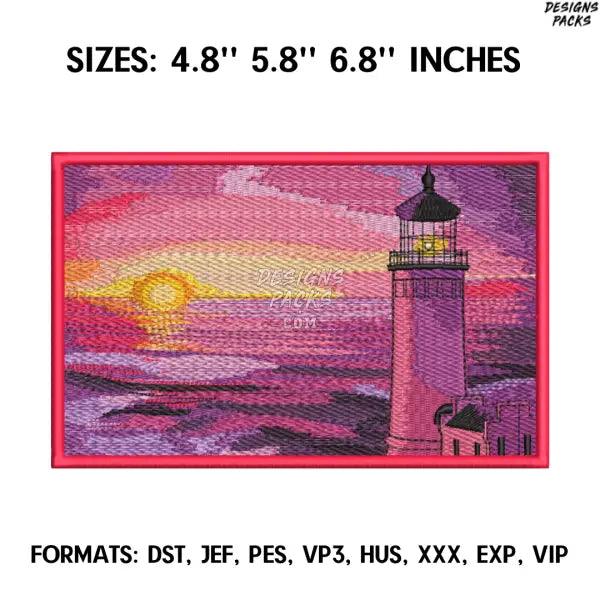 Lighthouse Sunset Embroidery Design File Pes, Art Embroidery design, Art Design