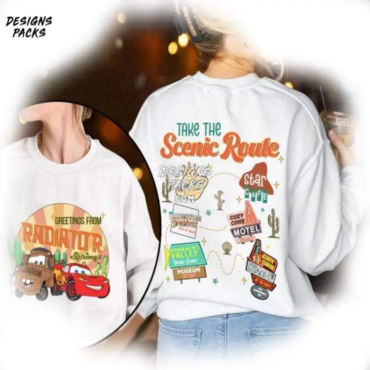 Lightning Mcqueen Mater Cars Scenic Route Magic Kingdom Cartoon Land Radiator Springs Two - Sided