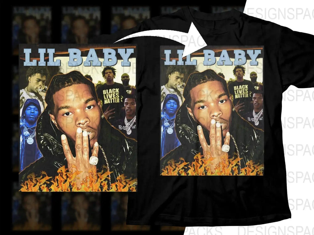 Lil Baby Bootleg with Flames Design Png Digital Download