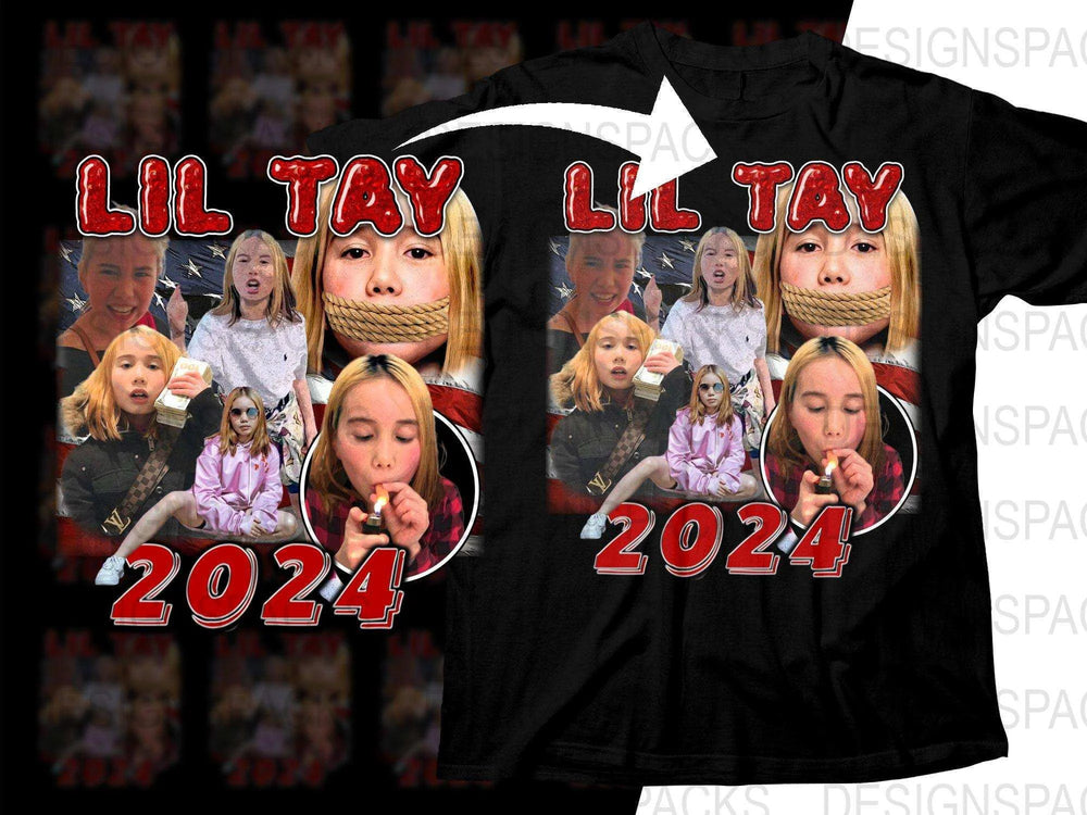 Lil Tay 2024 graphic t-shirt design with collage print, ideal for DTF/DTG printing