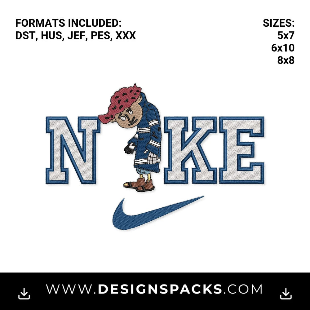 Lil Yachty Cartoon Swoosh Varsity Logo Embroidery Design - Instant digital download pattern at Designspacks.com