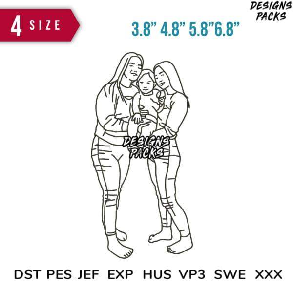 Family embroidery design with 4 size options for DTF, DTG, and tumbler wraps