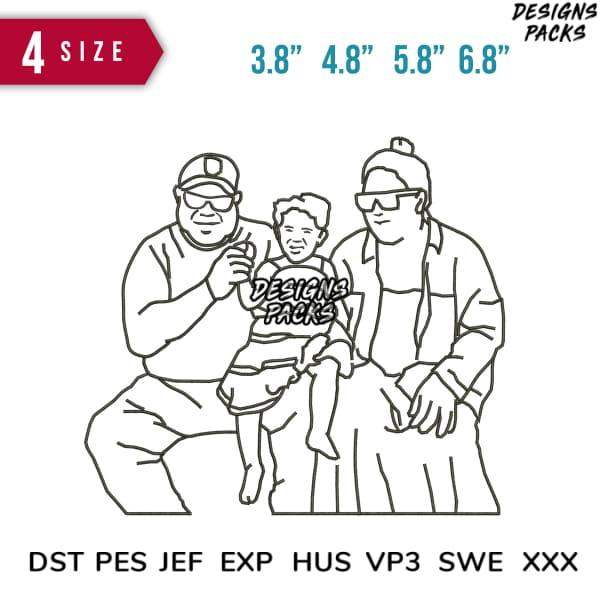 Family embroidery design in 4 sizes, compatible with DST PES JEF formats for instant download