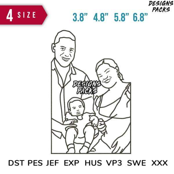 Family embroidery design in 4 sizes, DST PES JEF formats for instant download