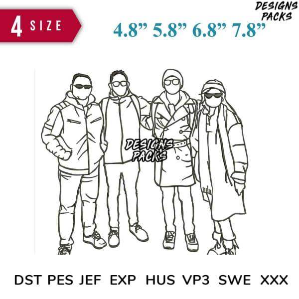 Print-ready embroidery design pack with 4 sizes, DST PES JEF formats for fashion apparel
