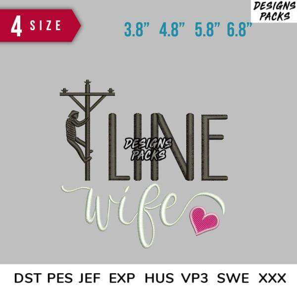 Line Wife embroidery design with heart, available in multiple sizes and formats