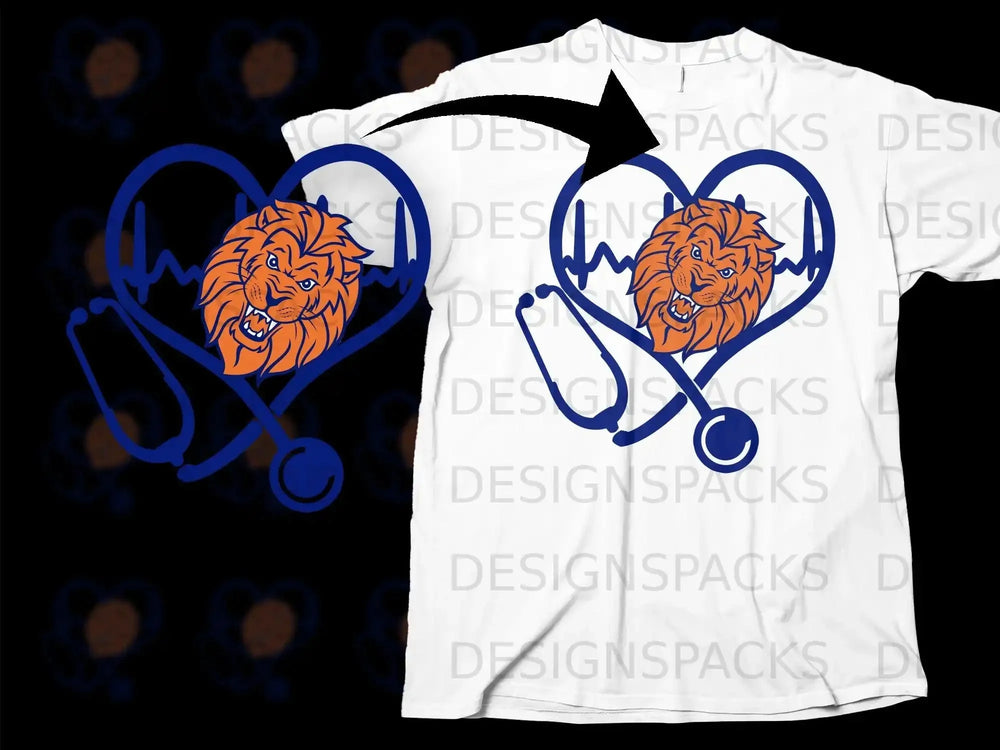 Lion Heartbeat with Stethoscope Graphic T-Shirt