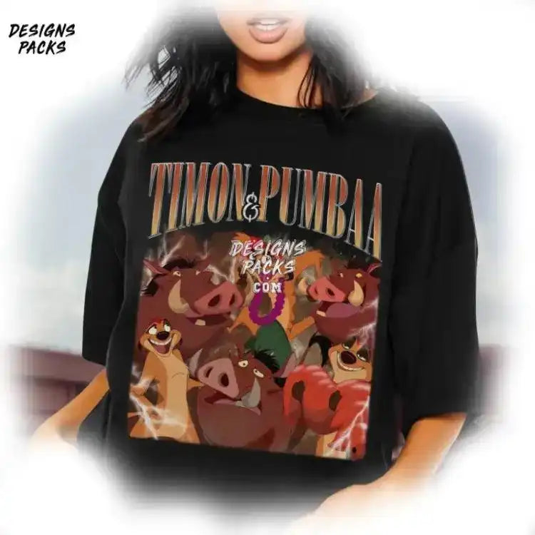 Lion King Homage Tv Cartoon Timon & Pumbaa Vintage Graphic Png Design