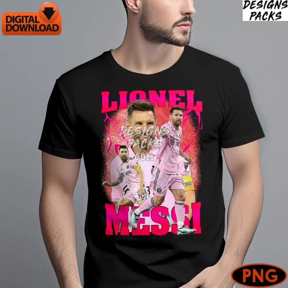 Lionel Messi Digital Art Instant Download Pink Soccer Png File For Sport Fans
